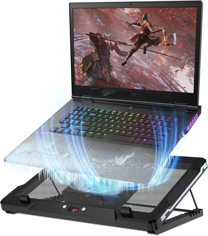 DEPGI Laptop Cooling Pad, Laptop Cooler Stand with 5.5" Movable Fan Easy to Clean, 10 RGB Light Modes, Auto Temp Sensor & 3-Speed Manual Control, Ultra Quiet ≤40dB for 14–17.3 Inch Laptops - Image 1